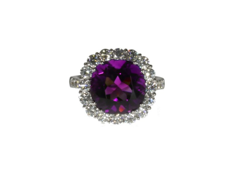 Amethyst & diamond cluster ring