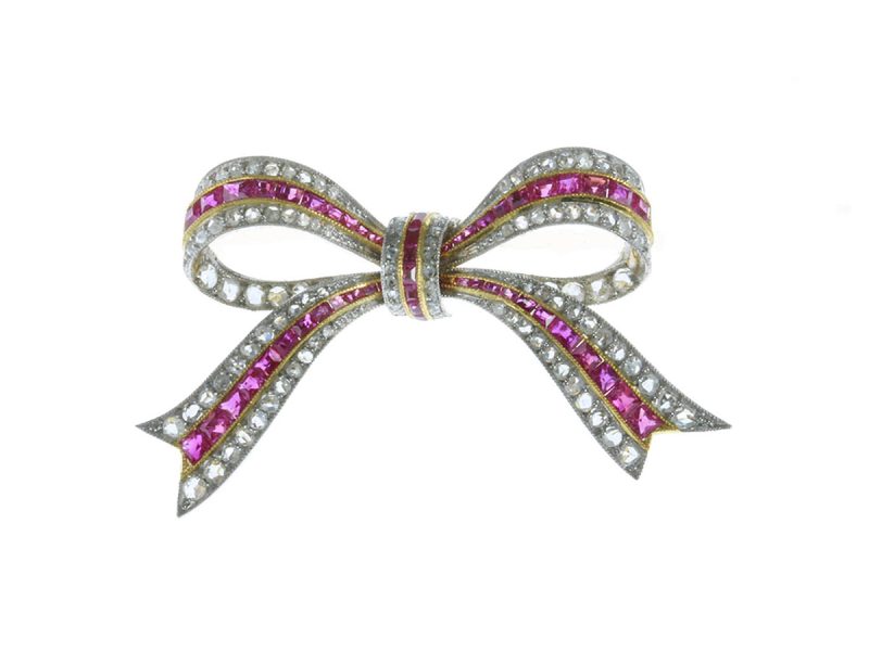 Ruby & diamond bow brooch