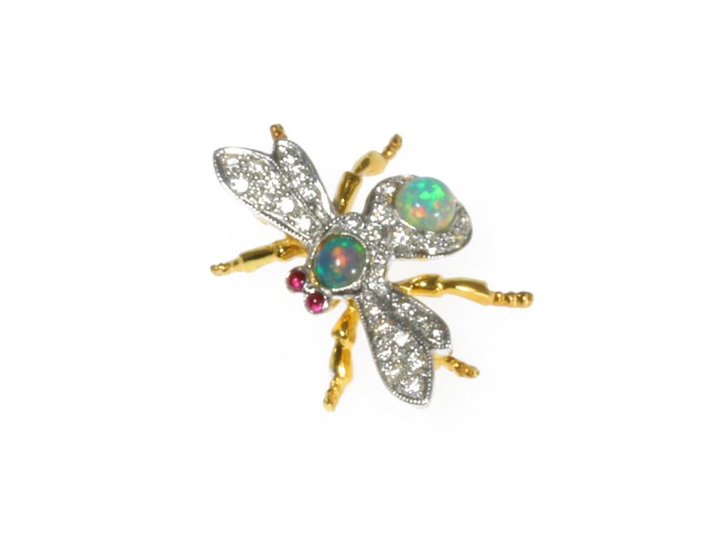 Opal & diamond bee brooch