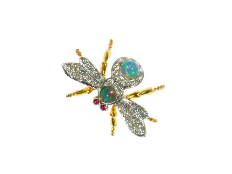 Opal & diamond bee brooch