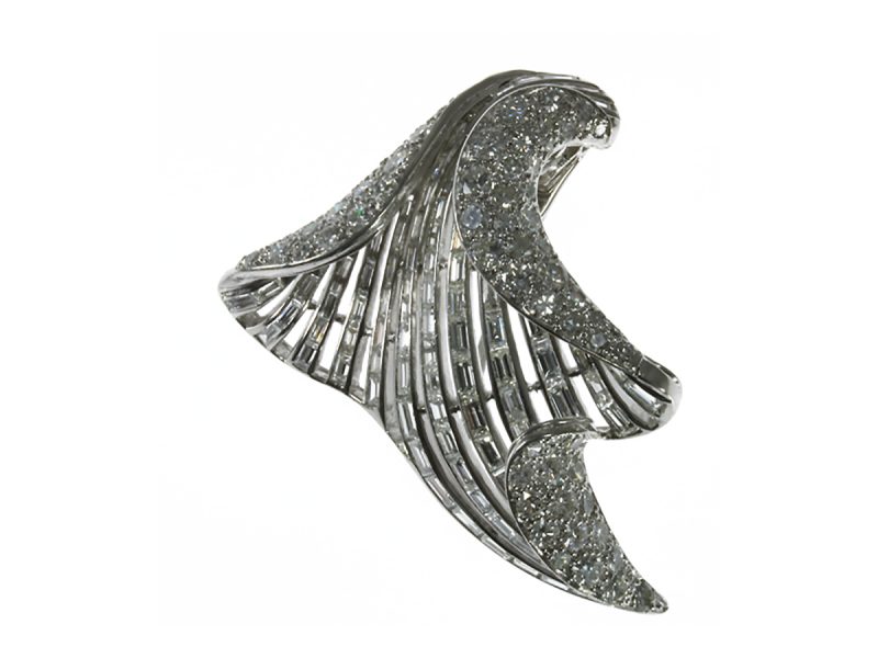 Diamond leaf brooch