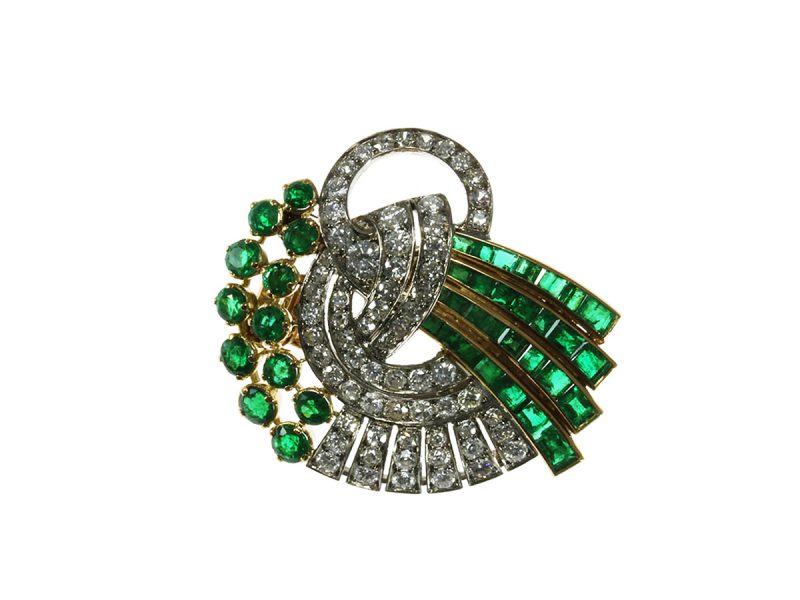 Diamond & emerald brooch