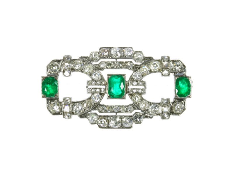Emerald & diamond brooch