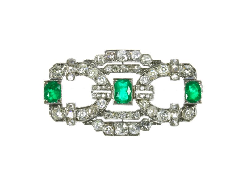 Emerald & diamond brooch