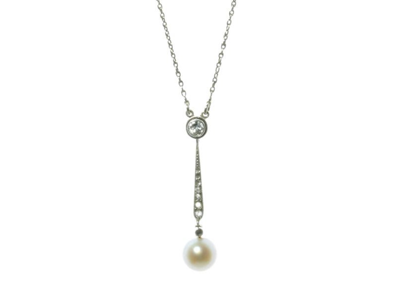 Edwardian cultured pearl & diamond pendant