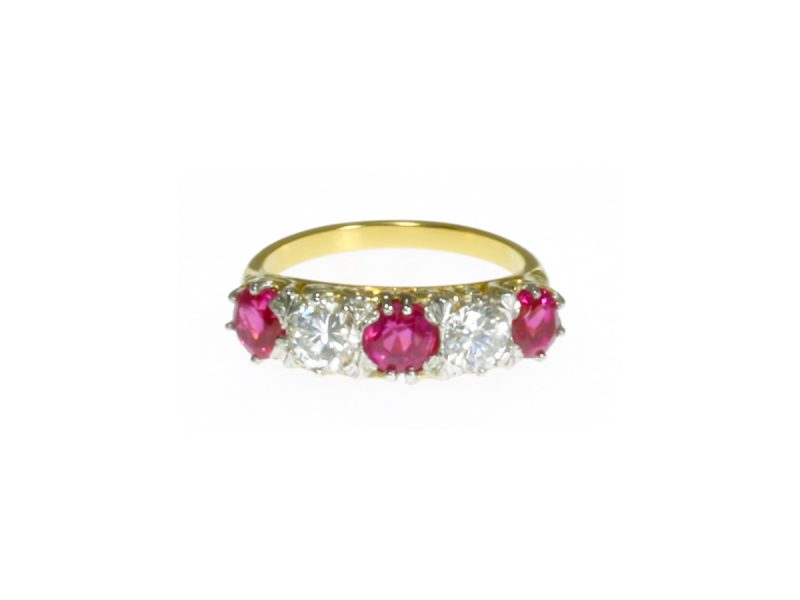 Ruby & diamond five stone ring