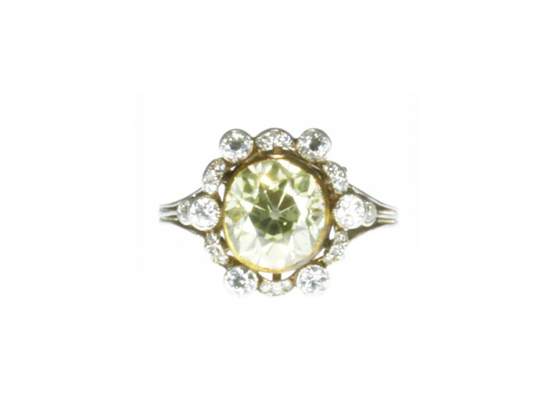 Natural yellow coloured diamond cluster ring