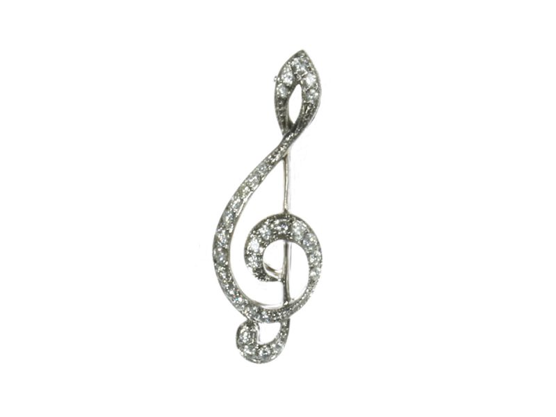 Diamond treble clef brooch