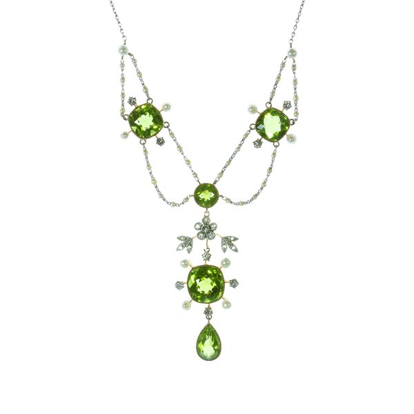 Edwardian peridot, pearl & diamond necklace