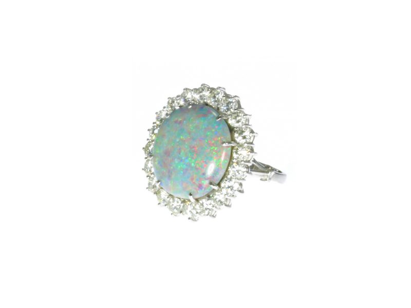Black opal & diamond cluster ring
