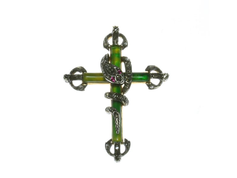 Diamond set serpent cross