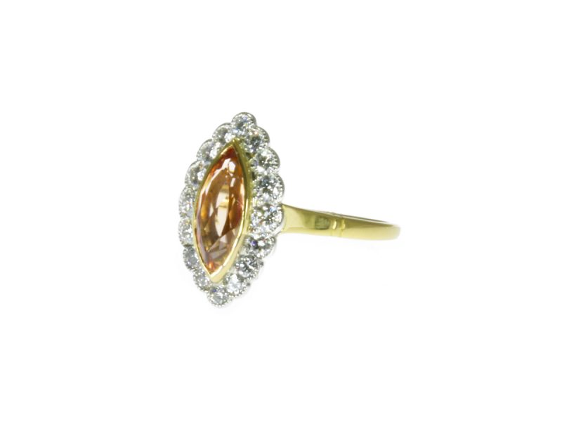 Marquise shape topaz & diamond cluster ring