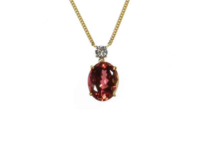 Peach tourmaline & diamond pendant