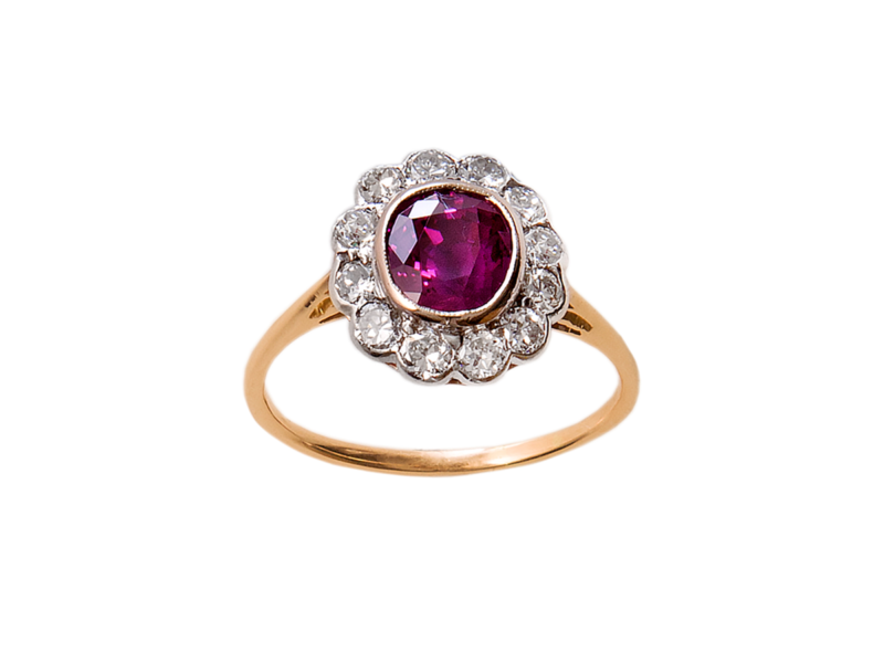Pink sapphire & diamond cluster ring