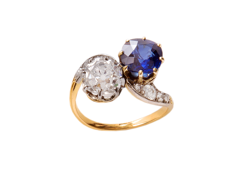 Sapphire & diamond cross over ring