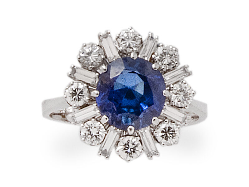 Burmese Sapphire & Diamond Cluster Ring