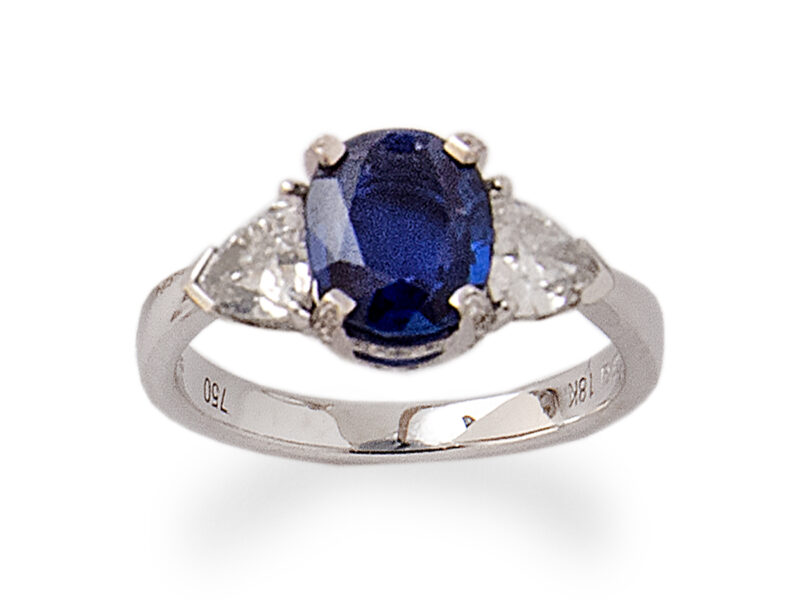 Burmese Sapphire & Diamond Three Stone Ring