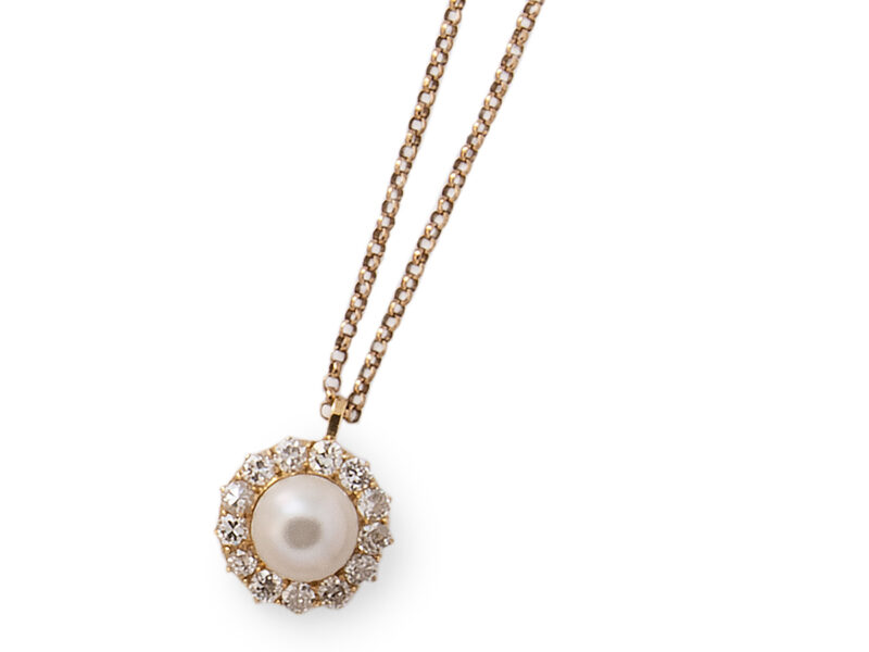 Certificated Natural Pearl & Diamond Cluster Pendant