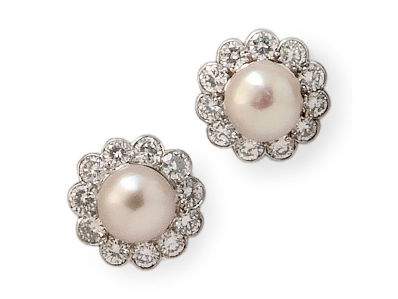 Cultured Pearl & Diamond Cluster Earrings