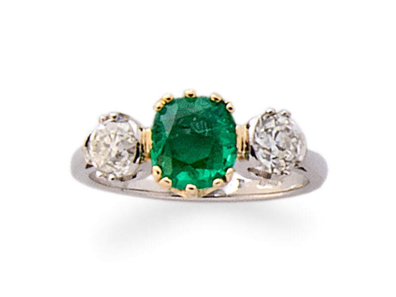 Emerald & Diamond Three Stone Ring