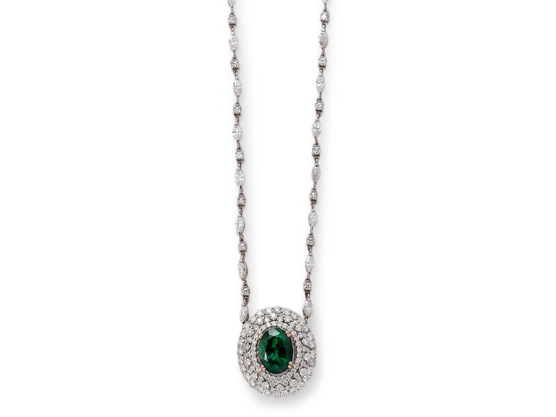 Emerald & Diamond Pendant Necklace