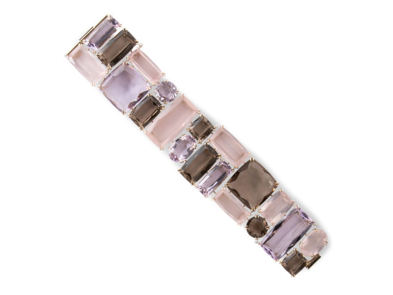 Bracelet Set With Amethyst, Smokey Quartz & Rose Quartz