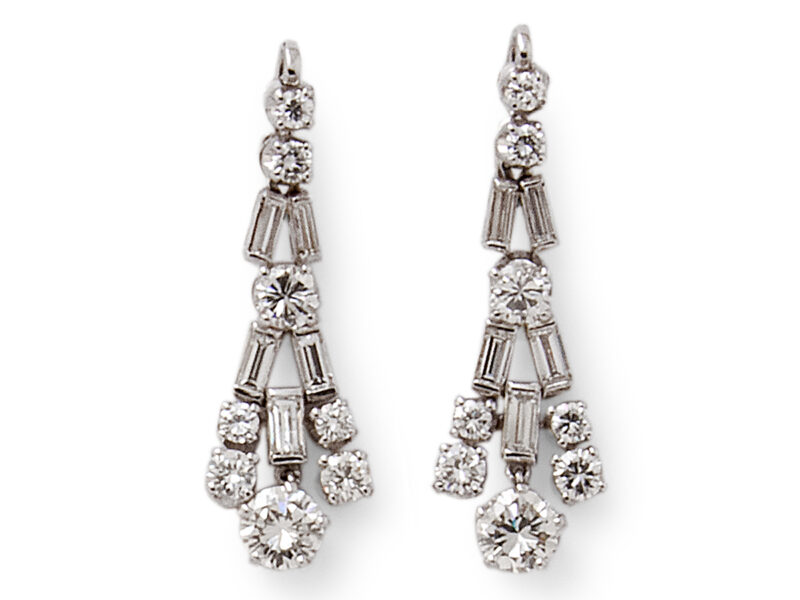 Diamond Drop Earrings Baguette & Brilliant Cut Stones